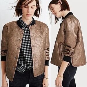 NWOT Madewell Quilted Military Bomber Jacket In Color Metallic Gold & Black